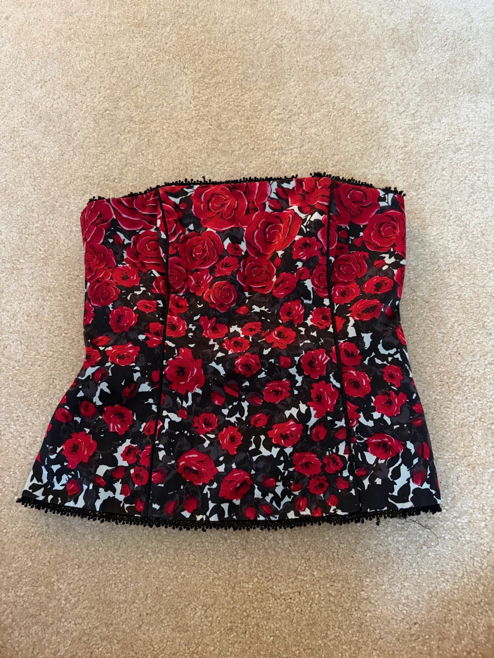 Strapless Red Rose Floral Corset Top